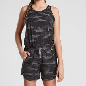 Athleta Girl L(12) On The Go Romper Black Camo